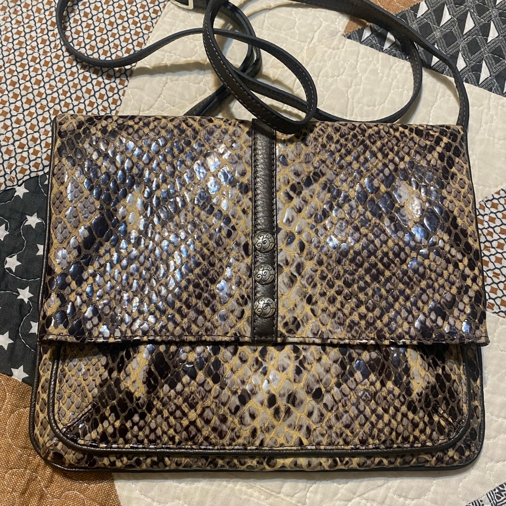 Brighton Snakeskin Crossbody Bag in Brown and Black